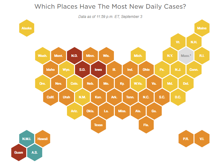 New Daily Coronavirus Cases by State Over Past 2 Weeks – Stats from NPR
